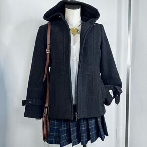 Wool Cashmere Blend Pea Coat Hood Gray Size Medium Petite Dark Academia Preppy